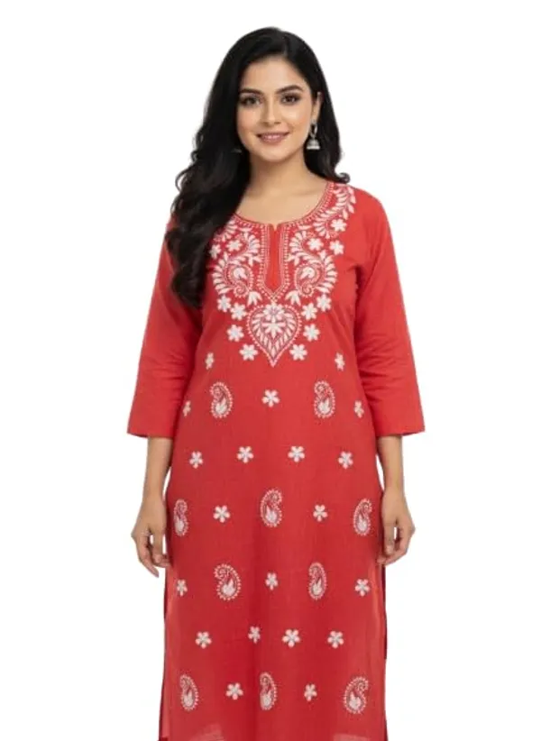 Red_Rayon_Mix_Cotton_Single_Kurti_For_Women