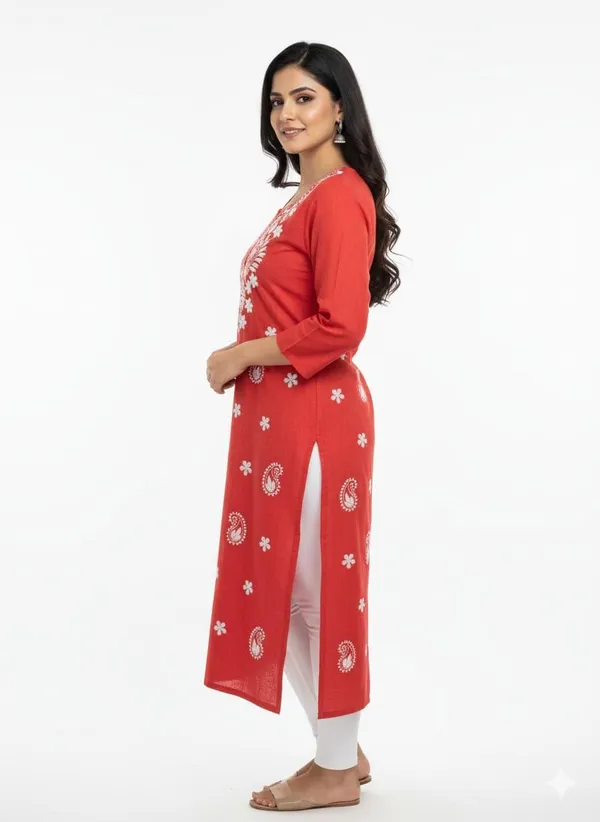 Red_Rayon_Mix_Cotton_Single_Kurti_For_Women