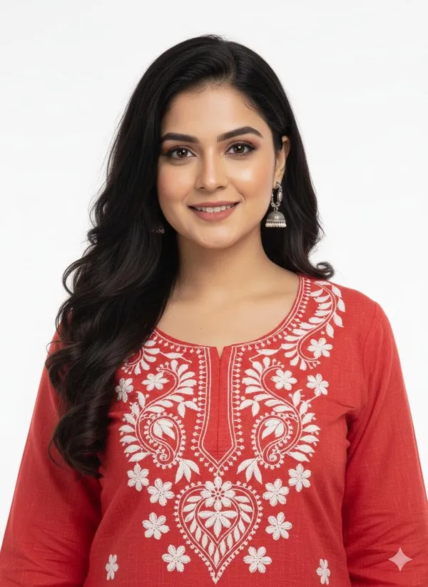 Red_Rayon_Mix_Cotton_Single_Kurti_For_Women