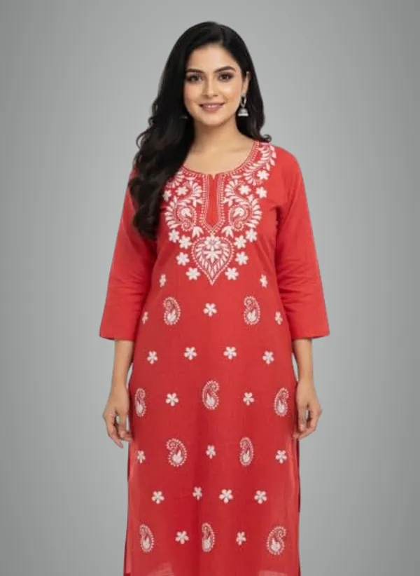 Red_Rayon_Mix_Cotton_Single_Kurti_For_Women