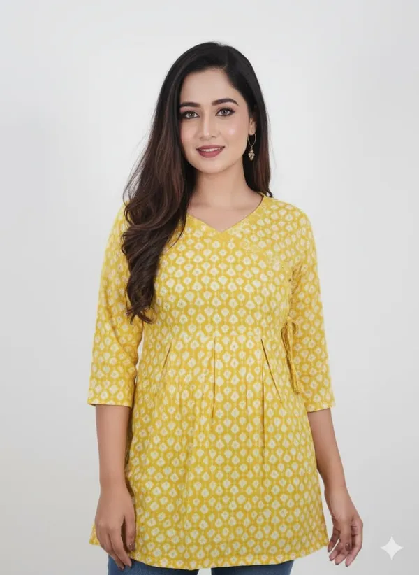 Yellow_Cotton_Short_Kurti_For_Women