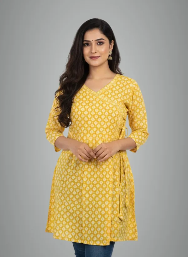 Yellow_Cotton_Short_Kurti_For_Women
