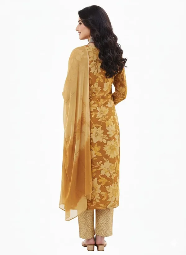 Yellow_Rayon_Cotton_Mix_3_Piece_Kurta_Pant_Dupatta_Set_|_For_Women