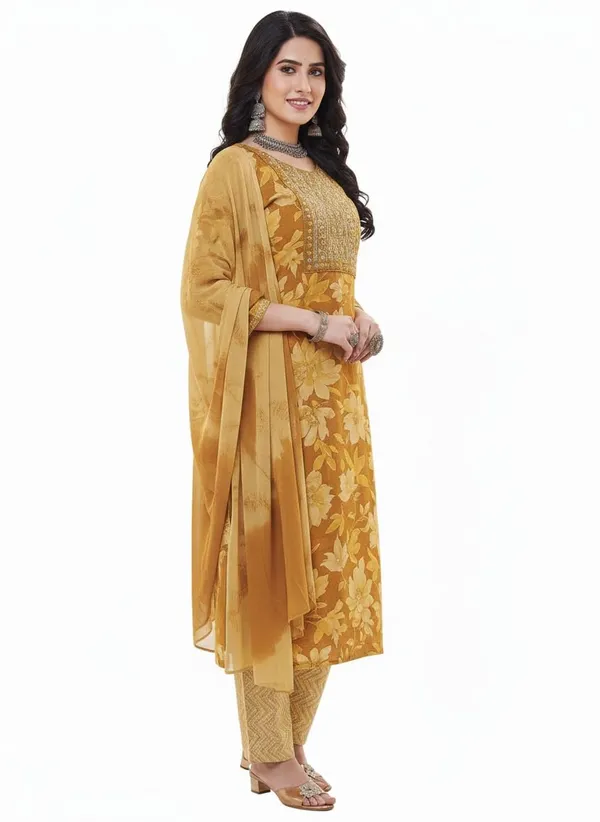 Yellow_Rayon_Cotton_Mix_3_Piece_Kurta_Pant_Dupatta_Set_|_For_Women
