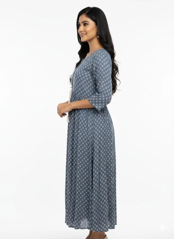 Grey_Rayon_Cotton_Mix_Printed_Frock_Kurti_For_Women