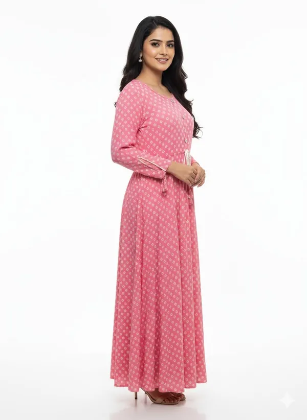 Pink_Rayon_Cotton_Mix_Printed_Frock_Kurti_For_Women