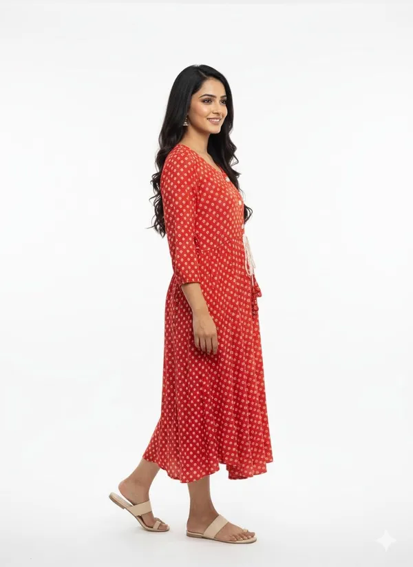 Red_Rayon_Cotton_Mix_Printed_Frock_Kurti_For_Women