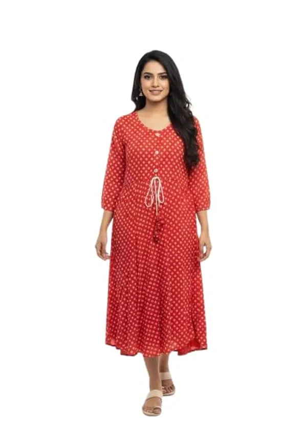 Red_Rayon_Cotton_Mix_Printed_Frock_Kurti_For_Women