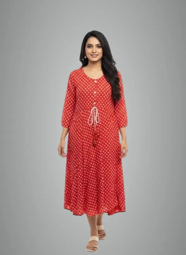 Red_Rayon_Cotton_Mix_Printed_Frock_Kurti_For_Women