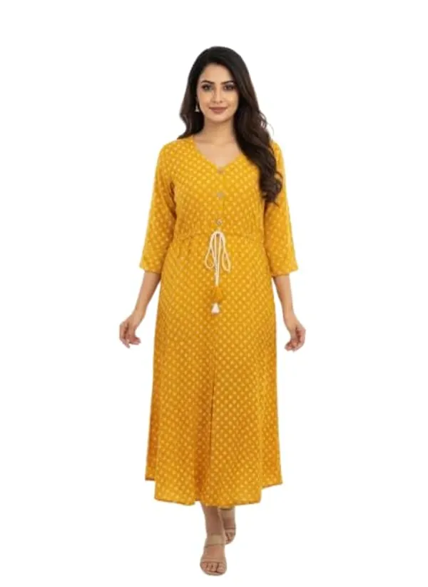 Yellow_Rayon_Cotton_Mix_Printed_Frock_Kurti_For_Women