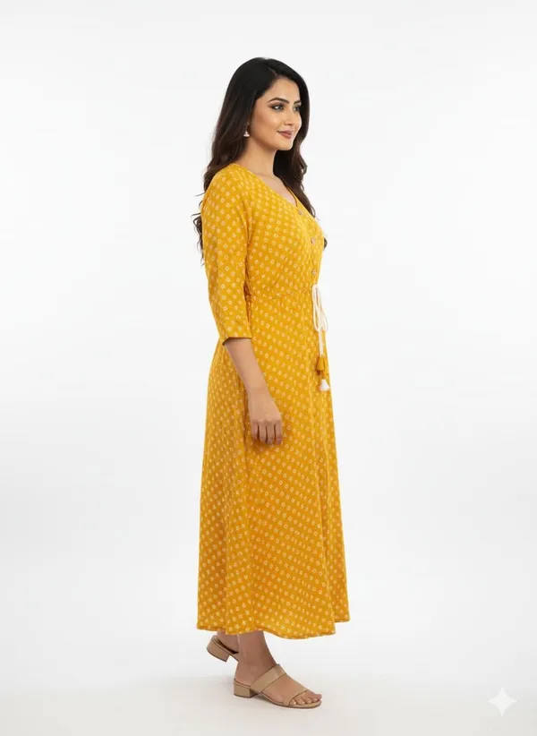 Yellow_Rayon_Cotton_Mix_Printed_Frock_Kurti_For_Women