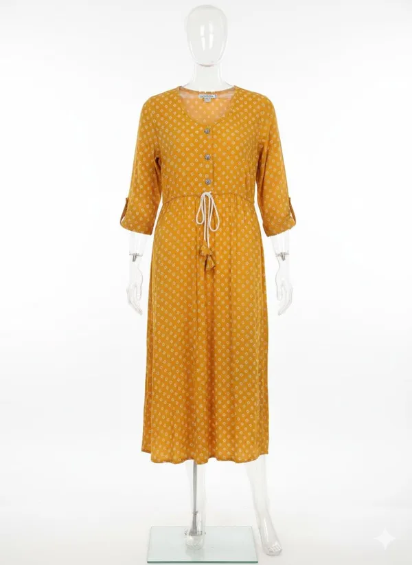 Yellow_Rayon_Cotton_Mix_Printed_Frock_Kurti_For_Women