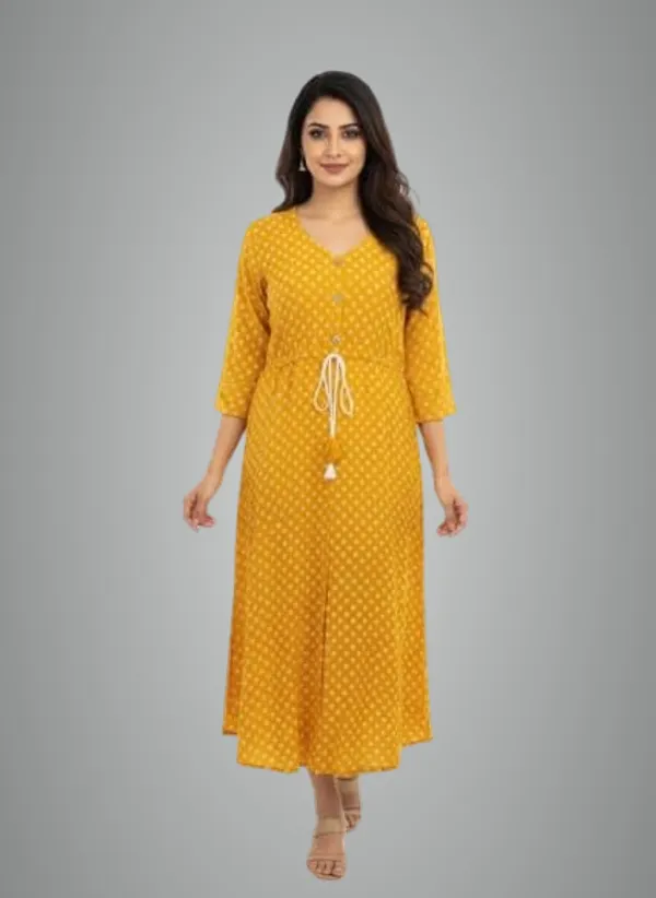 Yellow_Rayon_Cotton_Mix_Printed_Frock_Kurti_For_Women