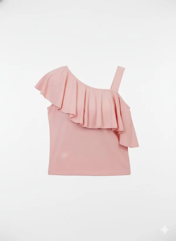 Pink_Polyester_One_Shoulder_Crop_Top_For_Women