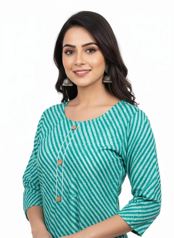 Green_Cotton_Single_Kurti_For_Women