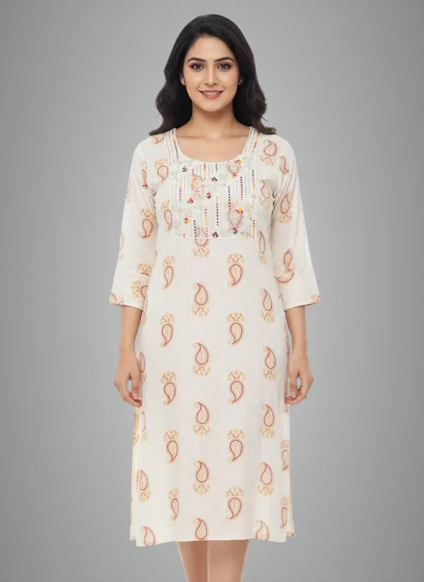 White_Cotton_Single_Kurti_For_Women