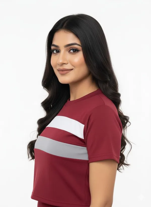 Maroon_Polyester_Off_Shoulder_Shirt,_For_Women