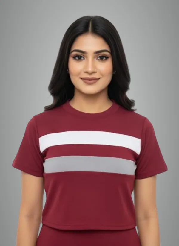 Maroon_Polyester_Off_Shoulder_Shirt,_For_Women