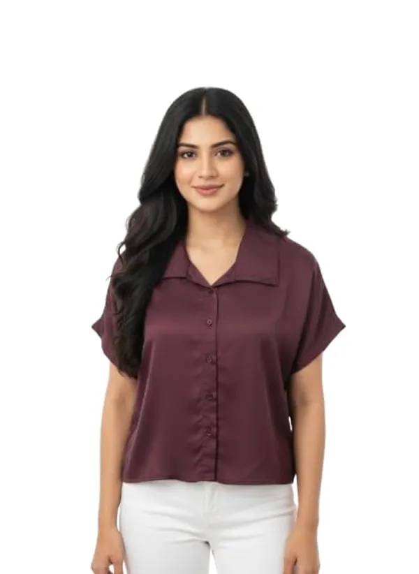 Maroon_Polyester_Off_Sholder_Shirt_For_Women