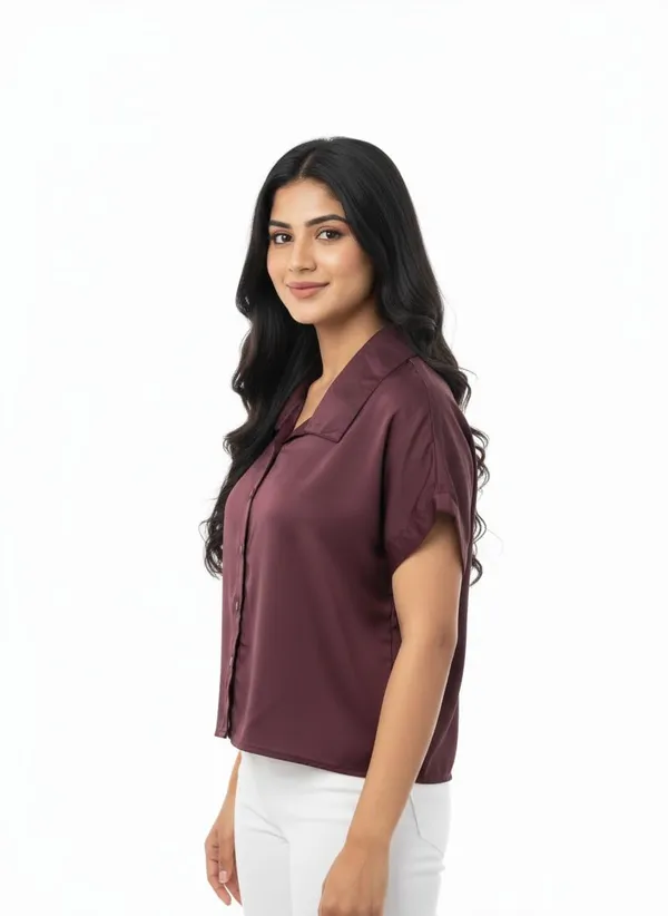 Maroon_Polyester_Off_Sholder_Shirt_For_Women