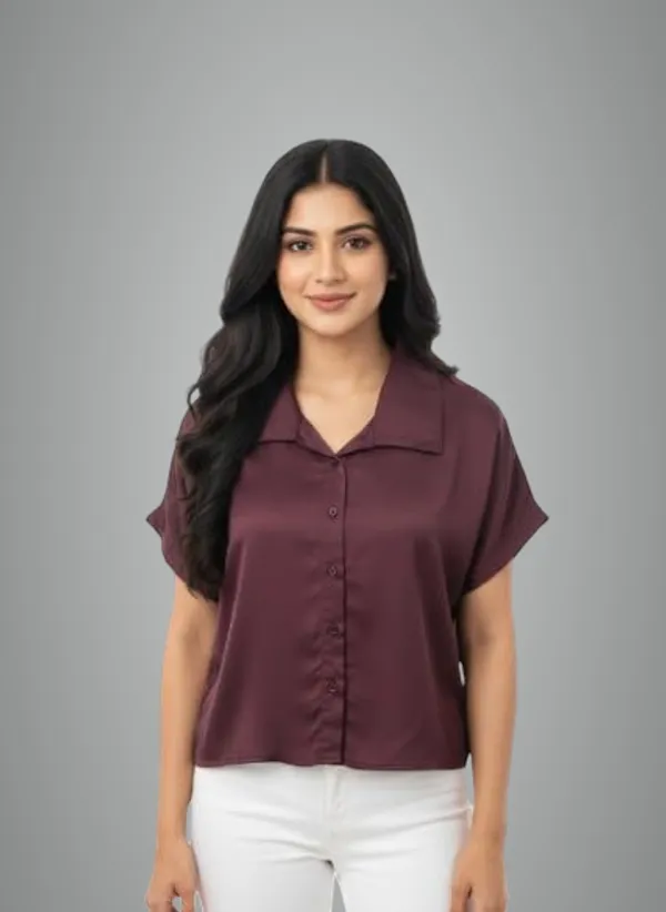 Maroon_Polyester_Off_Sholder_Shirt_For_Women