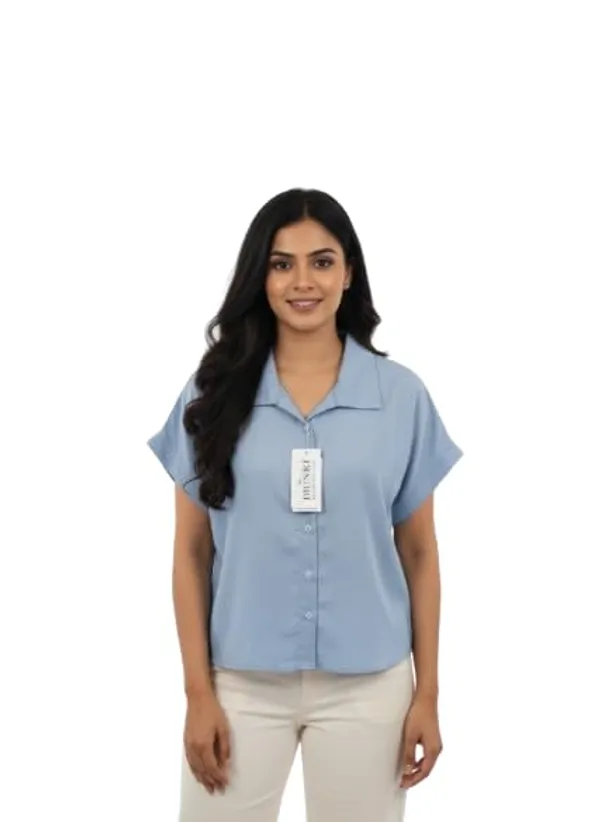 Sky_Blue_Polyester_Off_Shoulder_Shirt_For_Women