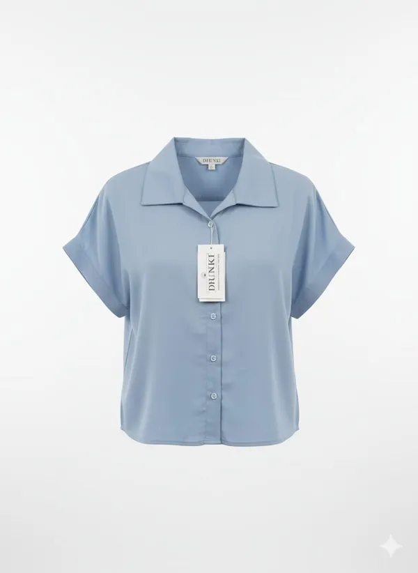 Sky_Blue_Polyester_Off_Shoulder_Shirt_For_Women