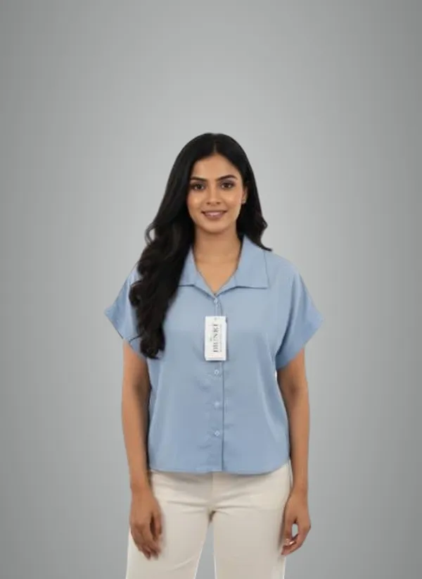 Sky_Blue_Polyester_Off_Shoulder_Shirt_For_Women