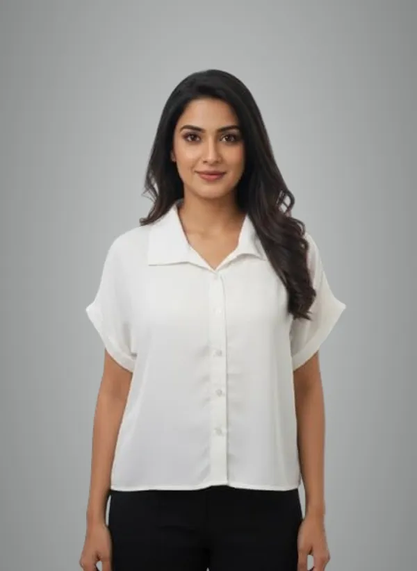 White_Polyester_Off_Shoulder_Shirt_For_Women