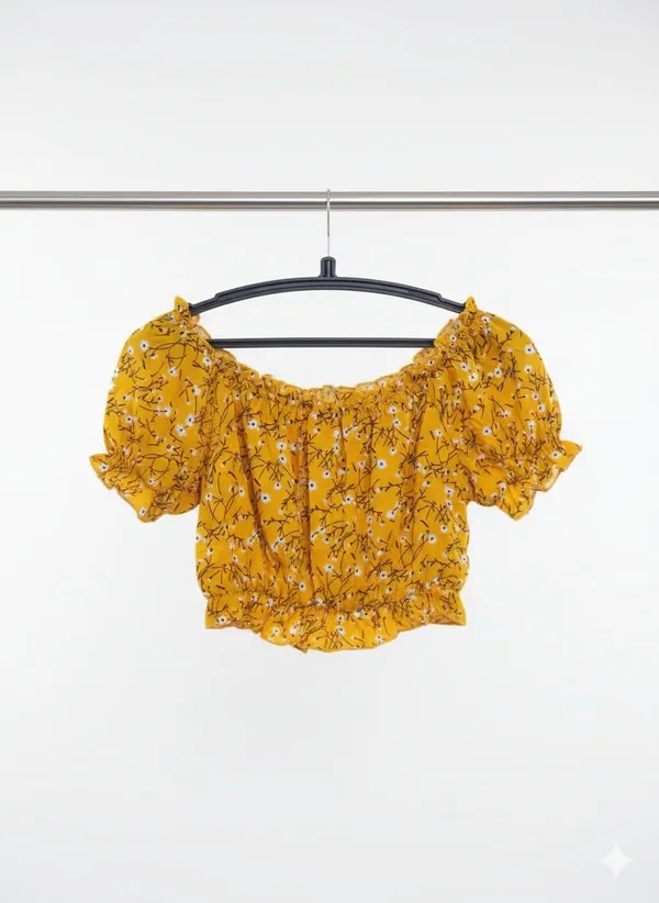 Yellow_Polyester_Off-Shoulder_Crop_Top_For_Women