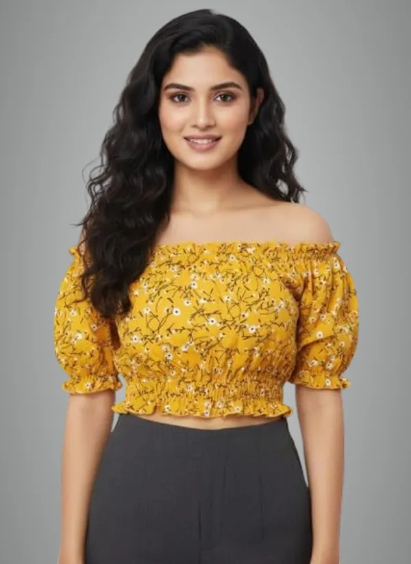 Yellow_Polyester_Off-Shoulder_Crop_Top_For_Women