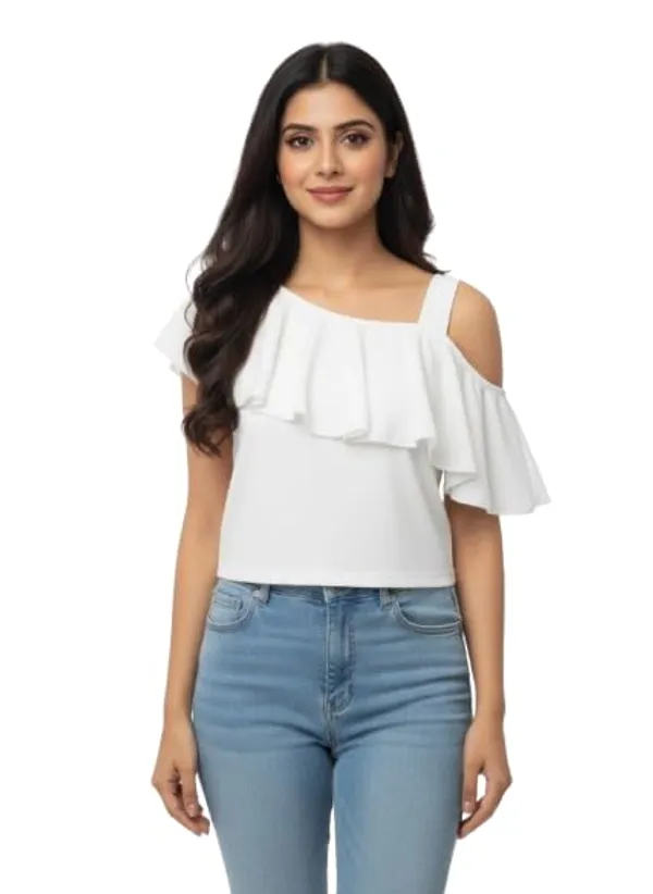 White_Polyester_One_Shoulder_For_Women