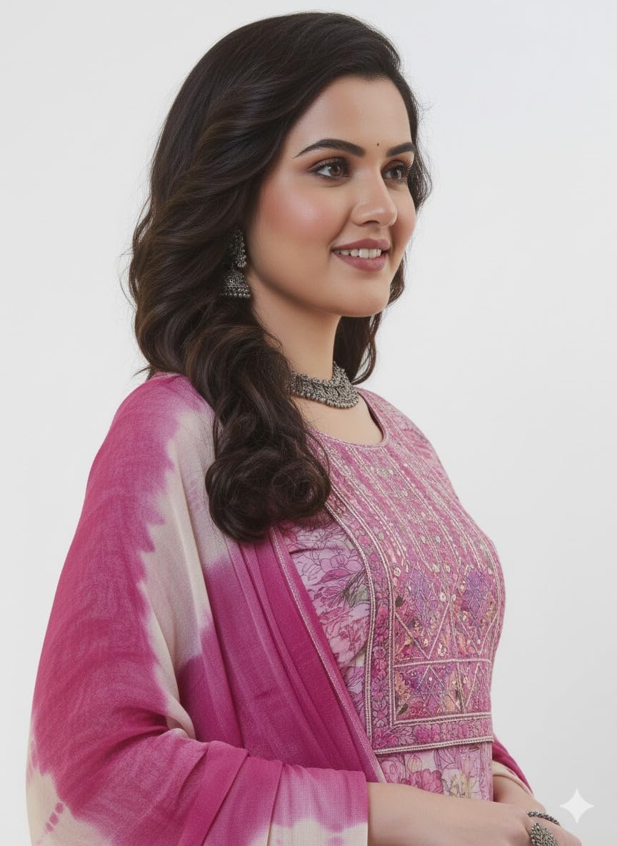 Pink_Rayon_Cotton_Mix_3_Piece_Kurta_Pant_Dupatta_Set_For_Women
