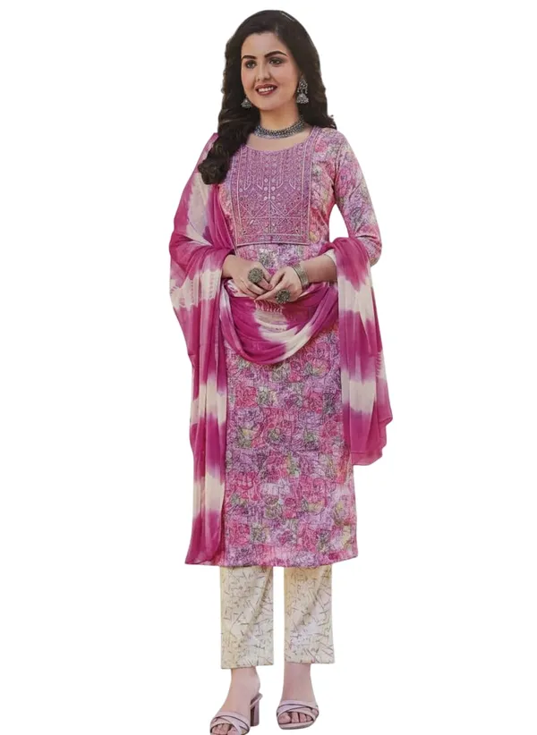 Pink_Rayon_Cotton_Mix_3_Piece_Kurta_Pant_Dupatta_Set_For_Women