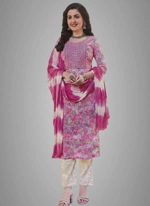 Pink_Rayon_Cotton_Mix_3_Piece_Kurta_Pant_Dupatta_Set_For_Women