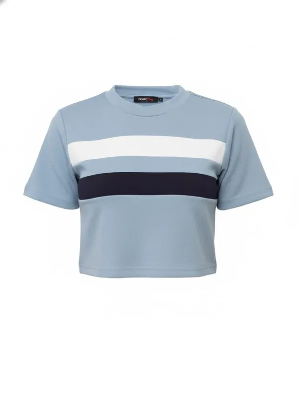 Sky_Blue_Polyester_Off_Shoulder_Shirt_For_Women