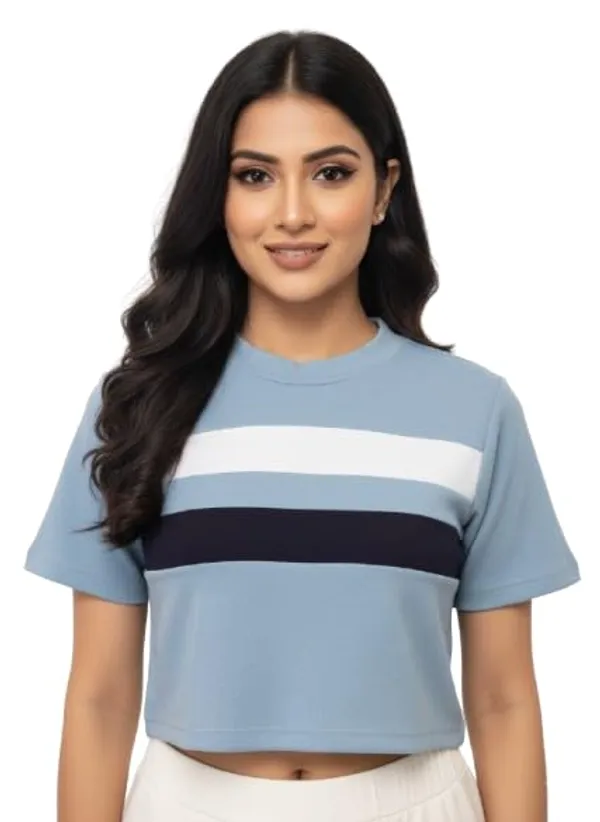 Sky_Blue_Polyester_Off_Shoulder_Shirt_For_Women