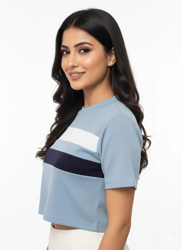 Sky_Blue_Polyester_Off_Shoulder_Shirt_For_Women