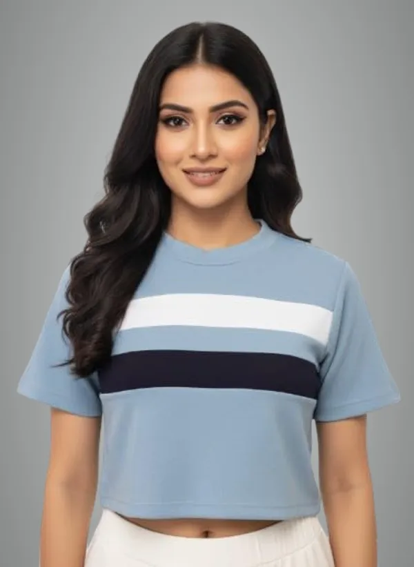 Sky_Blue_Polyester_Off_Shoulder_Shirt_For_Women