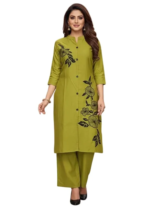Olive_Green_Cotton_Co-Ord_Kurta_Pant_Set_For_Women