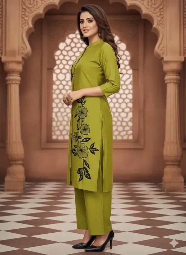 Olive_Green_Cotton_Co-Ord_Kurta_Pant_Set_For_Women