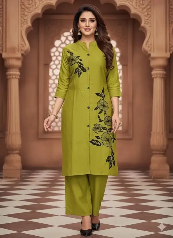 Olive_Green_Cotton_Co-Ord_Kurta_Pant_Set_For_Women