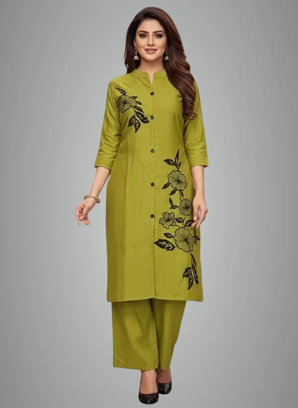 Olive_Green_Cotton_Co-Ord_Kurta_Pant_Set_For_Women