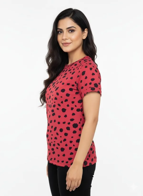 Red_Polyester_Short_Sleeve_Crop_Top_For_Women