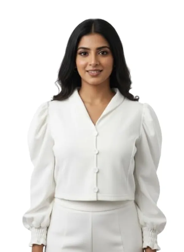 White__Polyester_Short_Sleeve_Crop_Top_For_Women