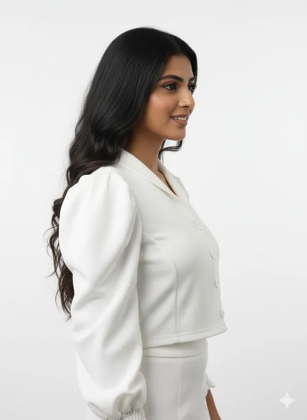 White__Polyester_Short_Sleeve_Crop_Top_For_Women