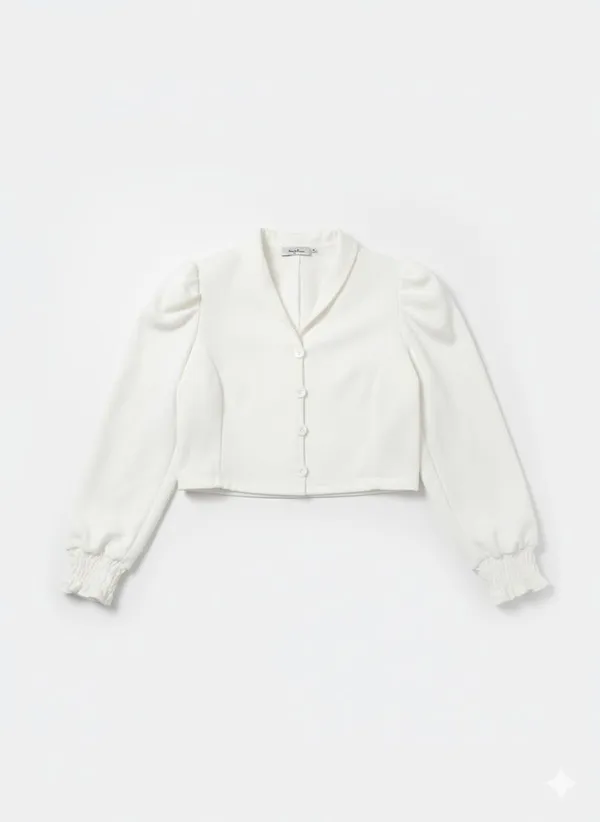 White__Polyester_Short_Sleeve_Crop_Top_For_Women