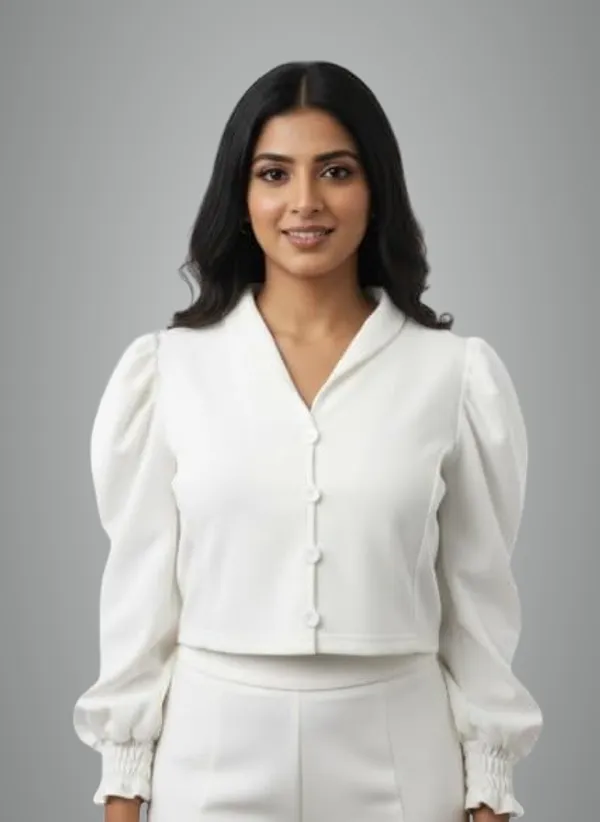 White__Polyester_Short_Sleeve_Crop_Top_For_Women