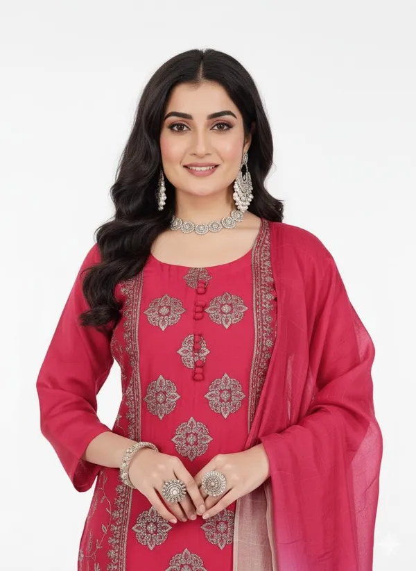 Red_Rayon_Cotton_Mix_3_Piece_Kurta_Pant_For_Women