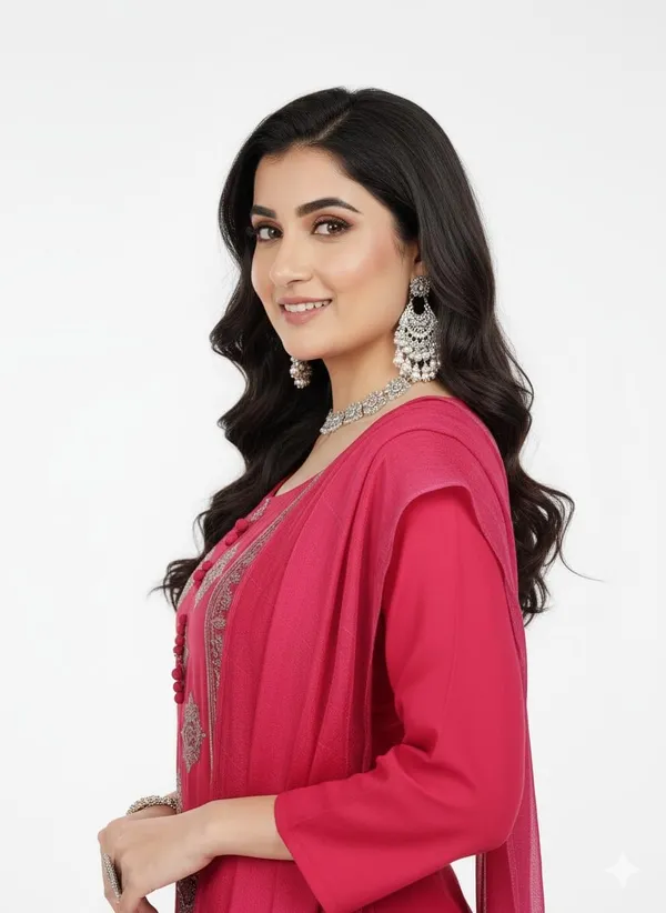 Red_Rayon_Cotton_Mix_3_Piece_Kurta_Pant_For_Women